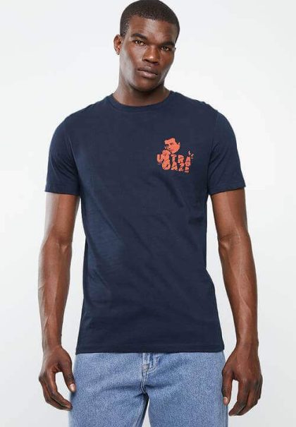 Printed Crew Neck Tee - Navy